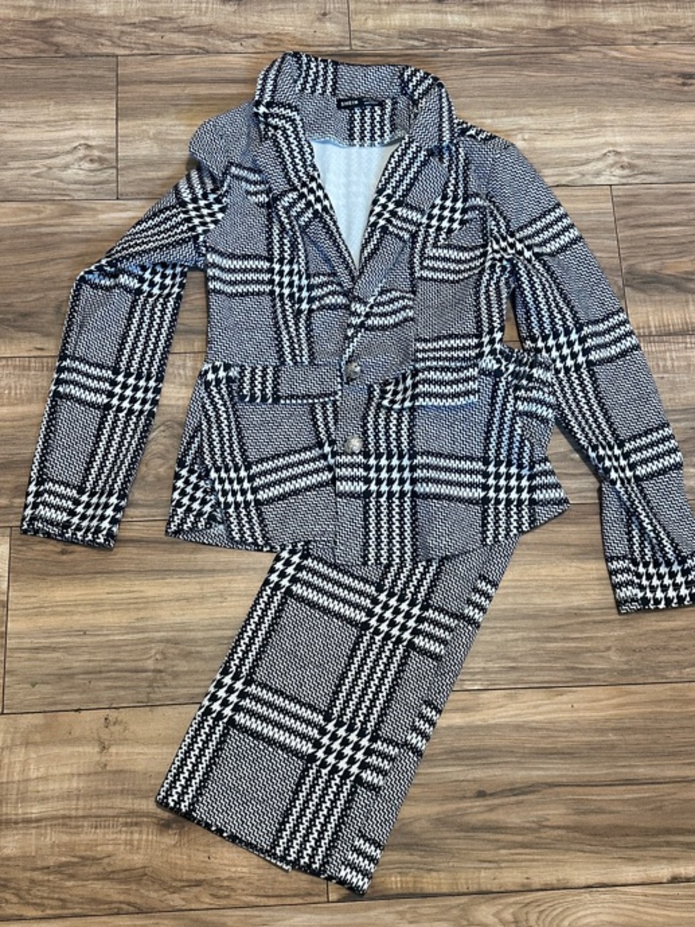 Taylored Classic Black & White Plaid Women’s  Blazer and Skirt Suit Set